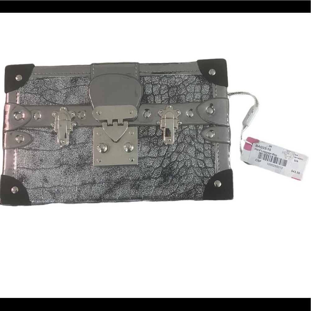 clutch handbag metallic faux crocodile skin